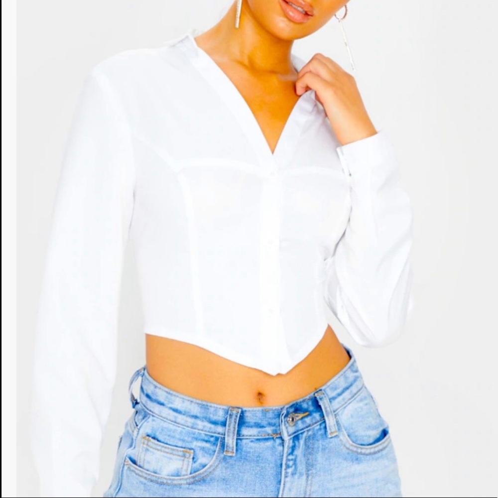 PRETTYLITTLETHING plunge button up shirt top
